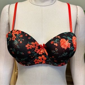 Coco Lingerie Black Red & Green Floral Roses Bow Strap or Strapless Bra NEW NWT